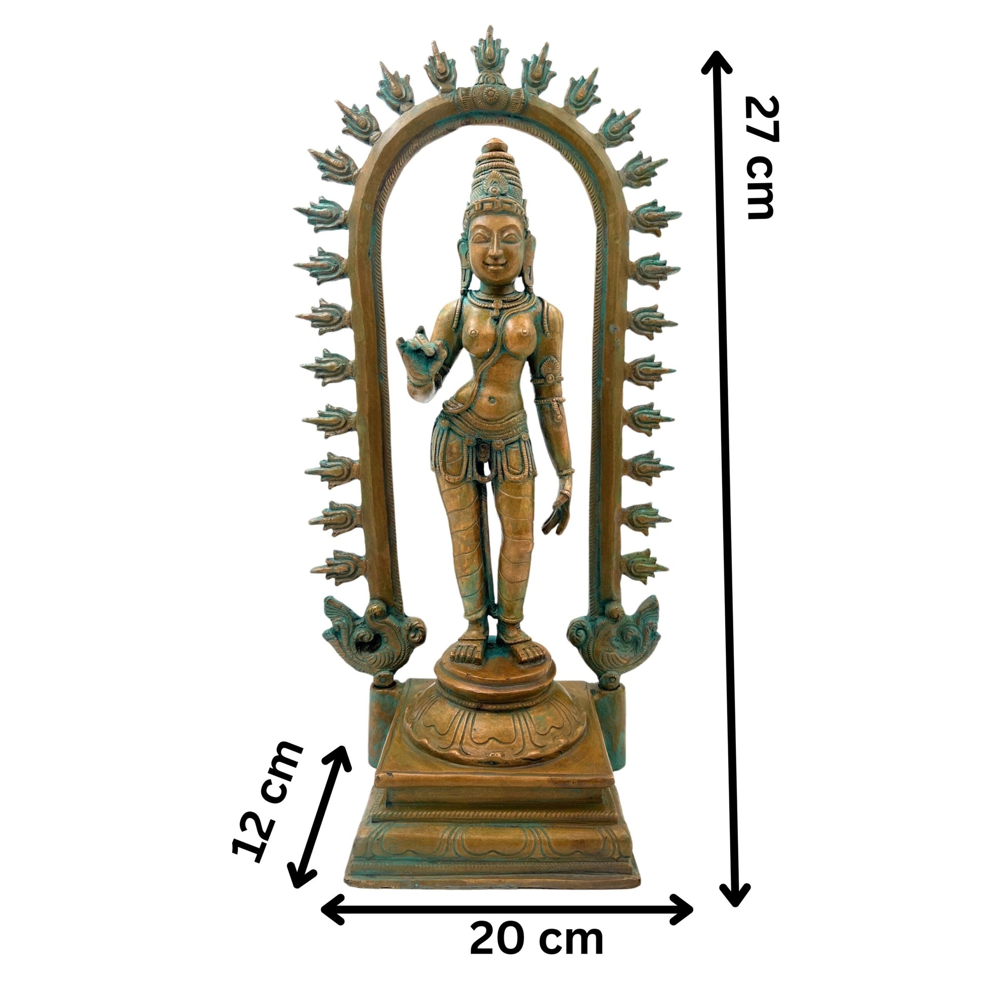 Handcrafted Bronze Goddess Parvati Idol, Panchadhatu Adi Parashakti Silai, Parvati Murti for Pooja, Home Decor, Bhoga Shakti Sculpture, Brown, 15 Inch, 1 Piece