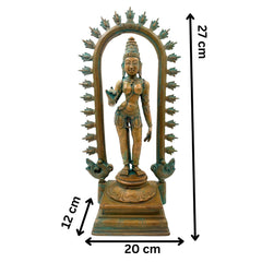 Handcrafted Bronze Goddess Parvati Idol, Panchadhatu Adi Parashakti Silai, Parvati Murti for Pooja, Home Decor, Bhoga Shakti Sculpture, Brown, 15 Inch, 1 Piece