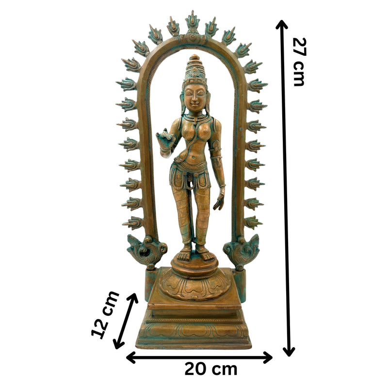 Handcrafted Bronze Goddess Parvati Idol, Panchadhatu Adi Parashakti Silai, Parvati Murti for Pooja, Home Decor, Bhoga Shakti Sculpture, Brown, 15 Inch, 1 Piece