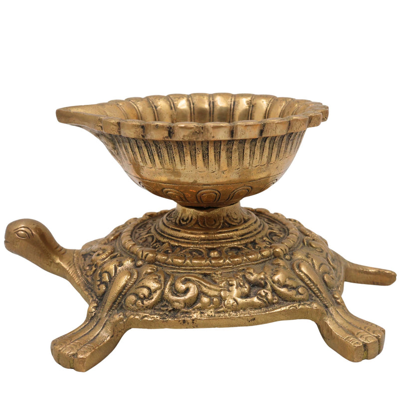 Brass Turtle Deepam Kuthu Vilakku, Traditional Pital Diya Lamp for Pooja, Nilavilakku Deepa Jyoti, Gold, 4 Inch, 1 Piece