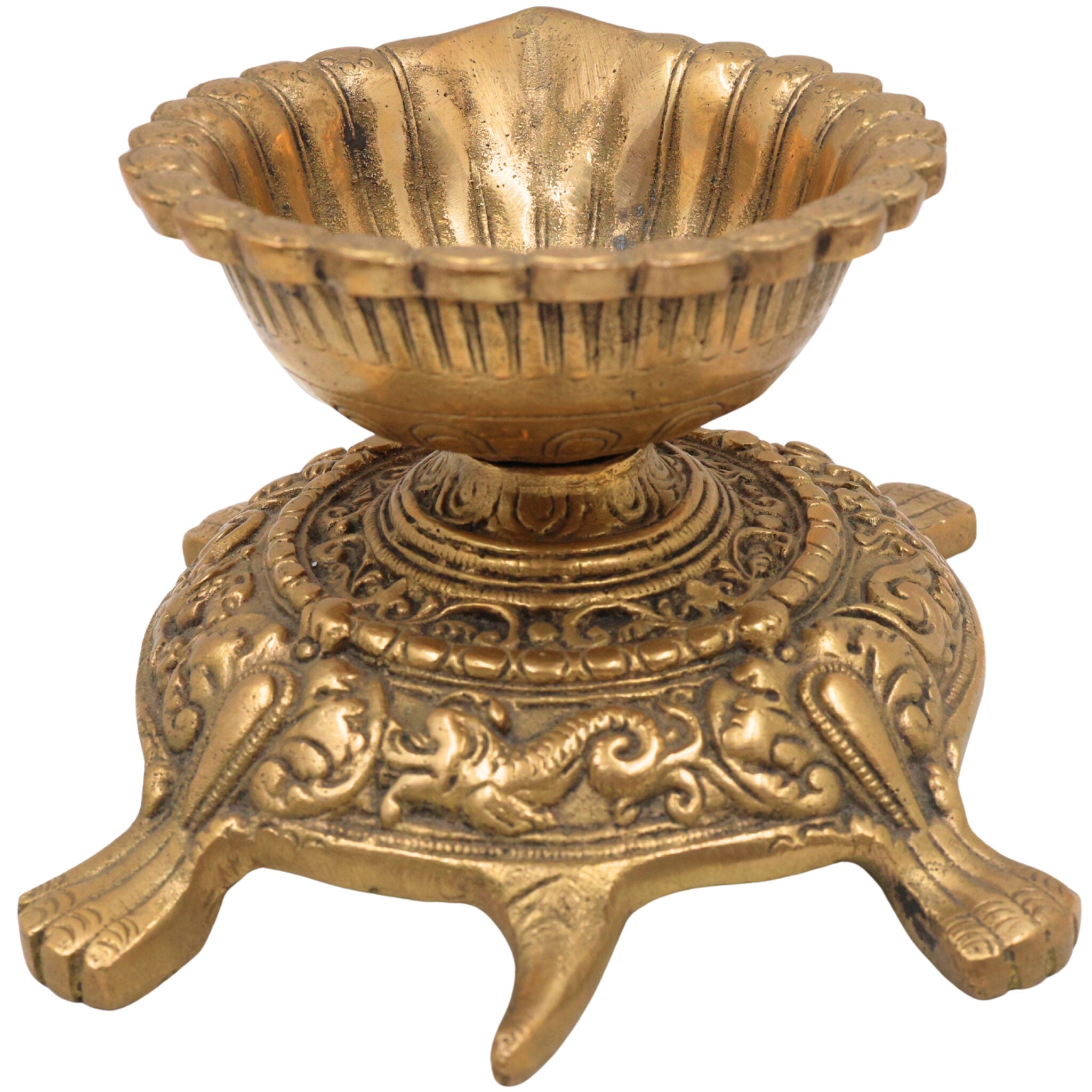 Brass Turtle Deepam Kuthu Vilakku, Traditional Pital Diya Lamp for Pooja, Nilavilakku Deepa Jyoti, Gold, 4 Inch, 1 Piece
