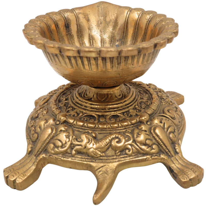 Brass Turtle Deepam Kuthu Vilakku, Traditional Pital Diya Lamp for Pooja, Nilavilakku Deepa Jyoti, Gold, 4 Inch, 1 Piece