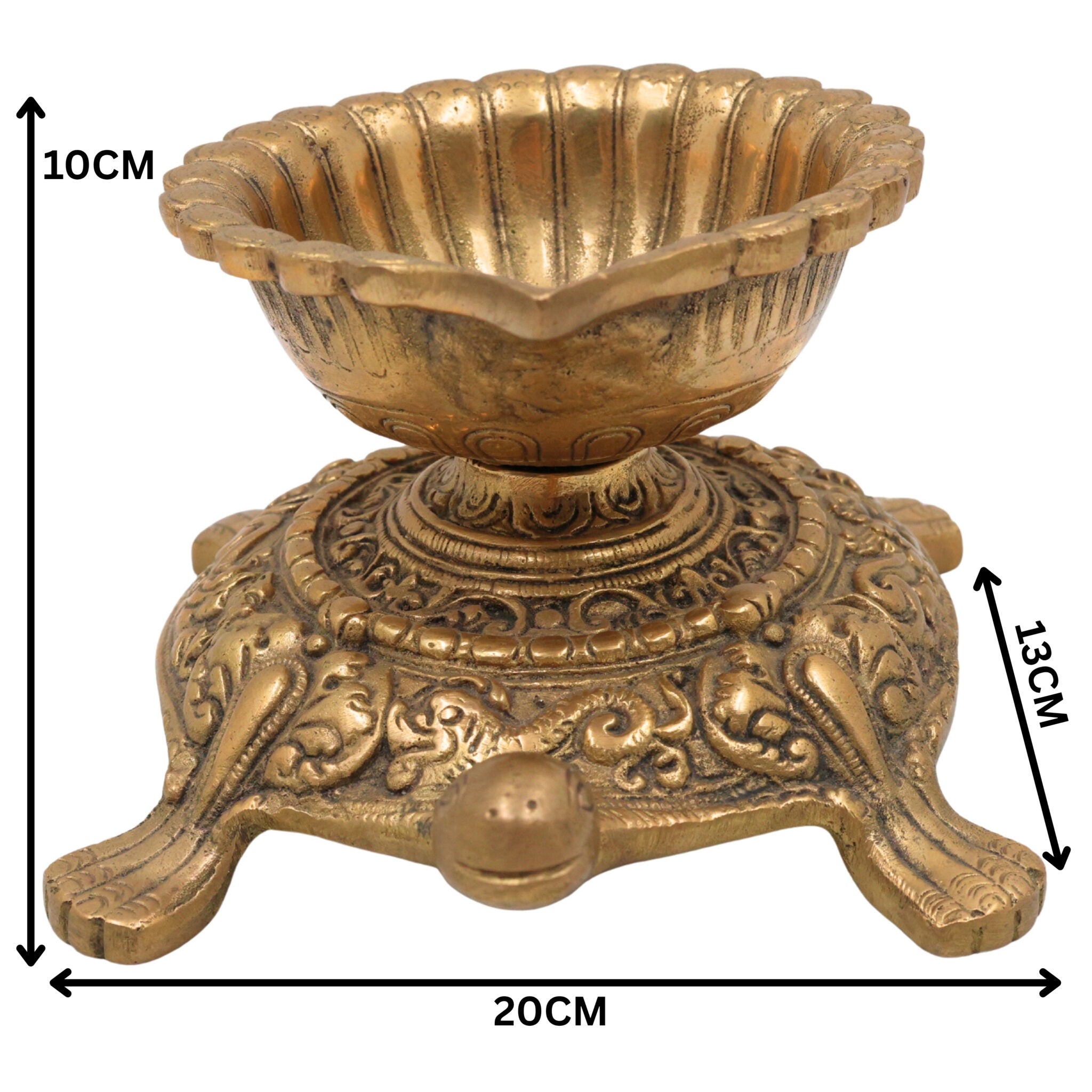 Brass Turtle Deepam Kuthu Vilakku, Traditional Pital Diya Lamp for Pooja, Nilavilakku Deepa Jyoti, Gold, 4 Inch, 1 Piece