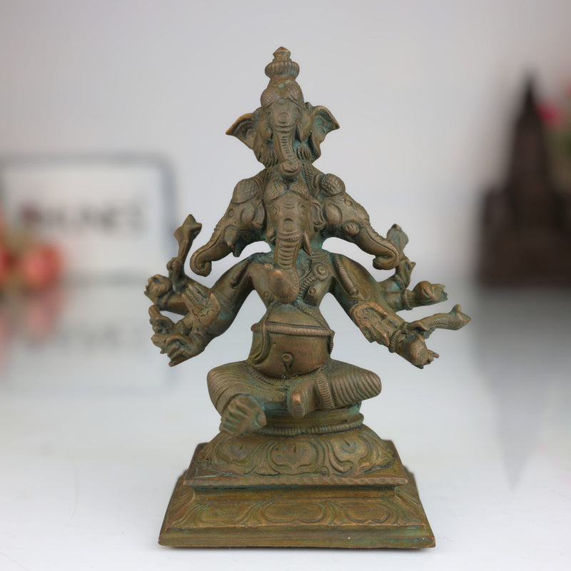 Handcrafted Panchamukha Ganapati Idol in Bronze Panchaloha, Panchamukhi Ganesha, Vinayaka, Pillaiyar, Vighneshvara Statue for Home Temple & Vastu Decor,Brown, 6 Inch, 1 Piece