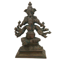 Handcrafted Panchamukha Ganapati Idol in Bronze Panchaloha, Panchamukhi Ganesha, Vinayaka, Pillaiyar, Vighneshvara Statue for Home Temple & Vastu Decor,Brown, 6 Inch, 1 Piece