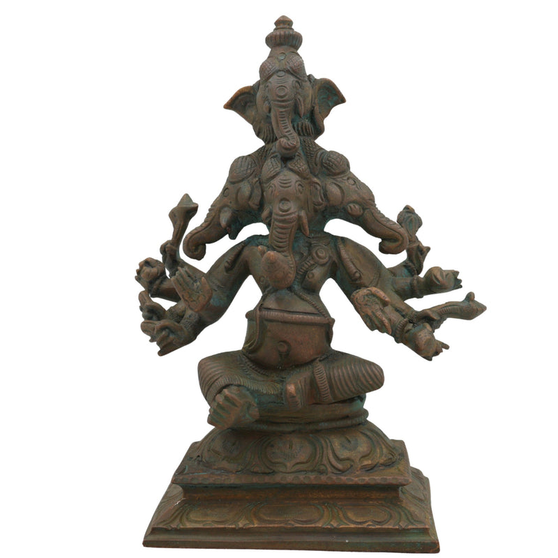 Handcrafted Panchamukha Ganapati Idol in Bronze Panchaloha, Panchamukhi Ganesha, Vinayaka, Pillaiyar, Vighneshvara Statue for Home Temple & Vastu Decor,Brown, 6 Inch, 1 Piece