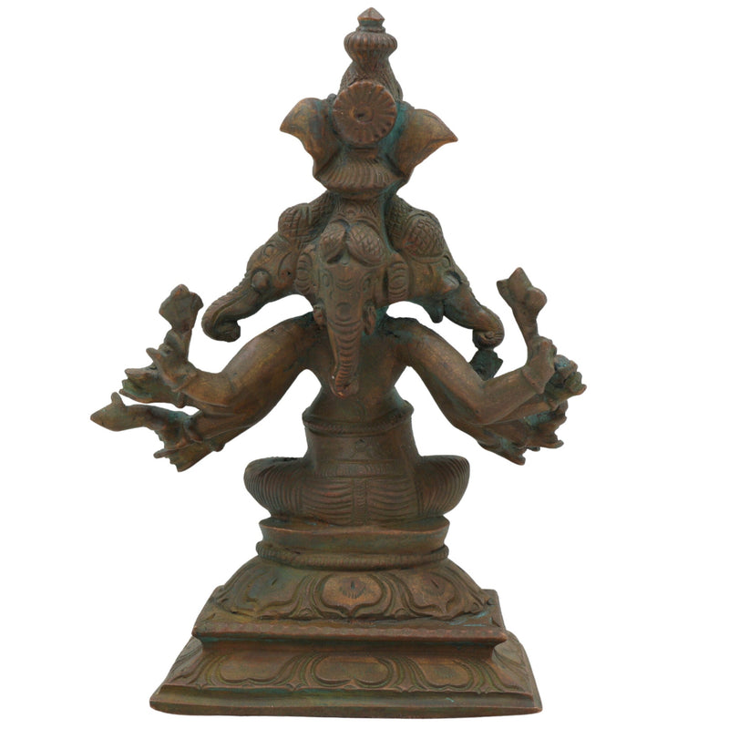 Handcrafted Panchamukha Ganapati Idol in Bronze Panchaloha, Panchamukhi Ganesha, Vinayaka, Pillaiyar, Vighneshvara Statue for Home Temple & Vastu Decor,Brown, 6 Inch, 1 Piece