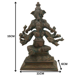 Handcrafted Panchamukha Ganapati Idol in Bronze Panchaloha, Panchamukhi Ganesha, Vinayaka, Pillaiyar, Vighneshvara Statue for Home Temple & Vastu Decor,Brown, 6 Inch, 1 Piece