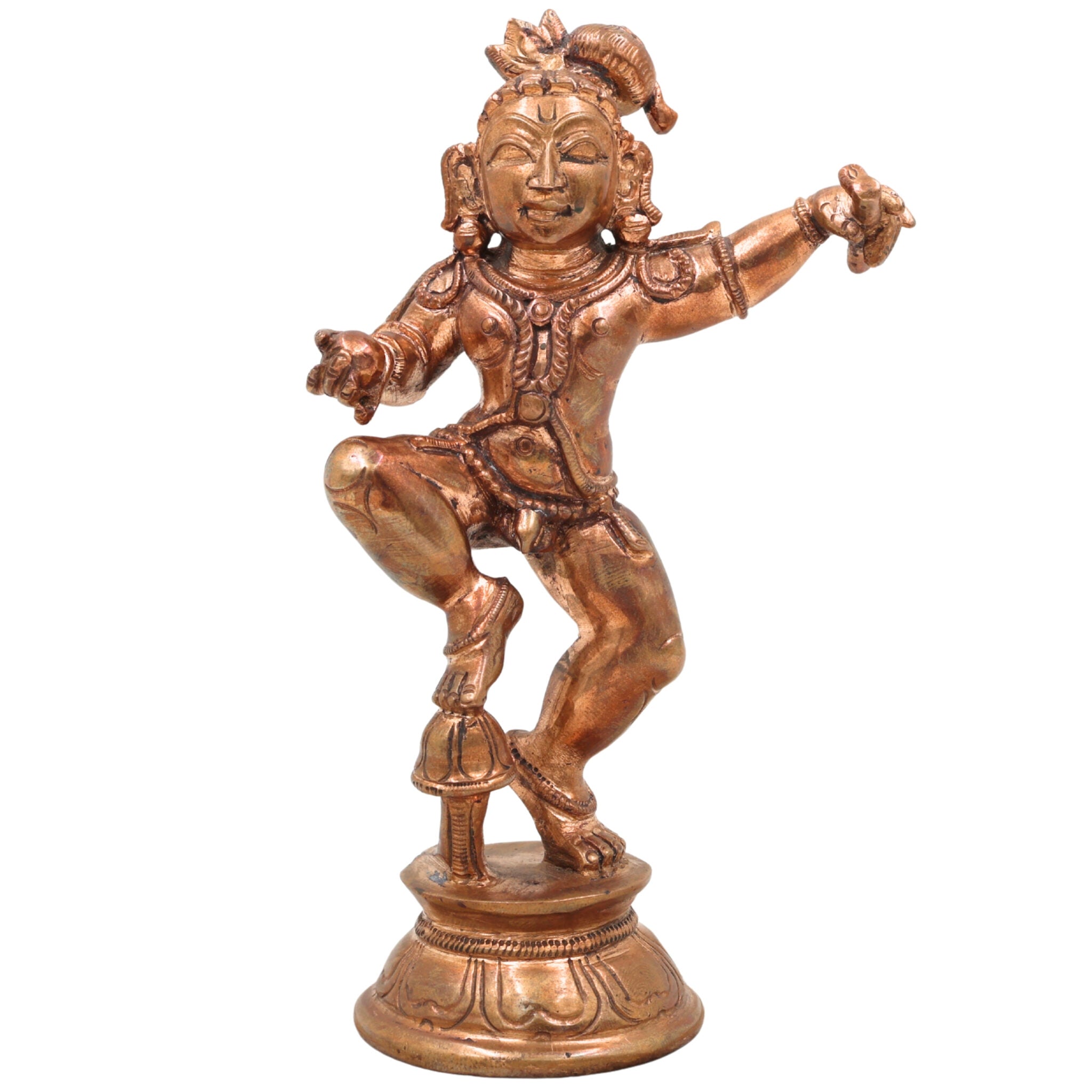 Handcrafted Bronze Bal Gopal Idol – Panchaloha Laddu Gopal, Natkhat Krishna, Makhan Chor, Nand Kishore, Banke Bihari, Chola Art South Indian Temple Statue, Brown, 7 Inch, 1 Piece