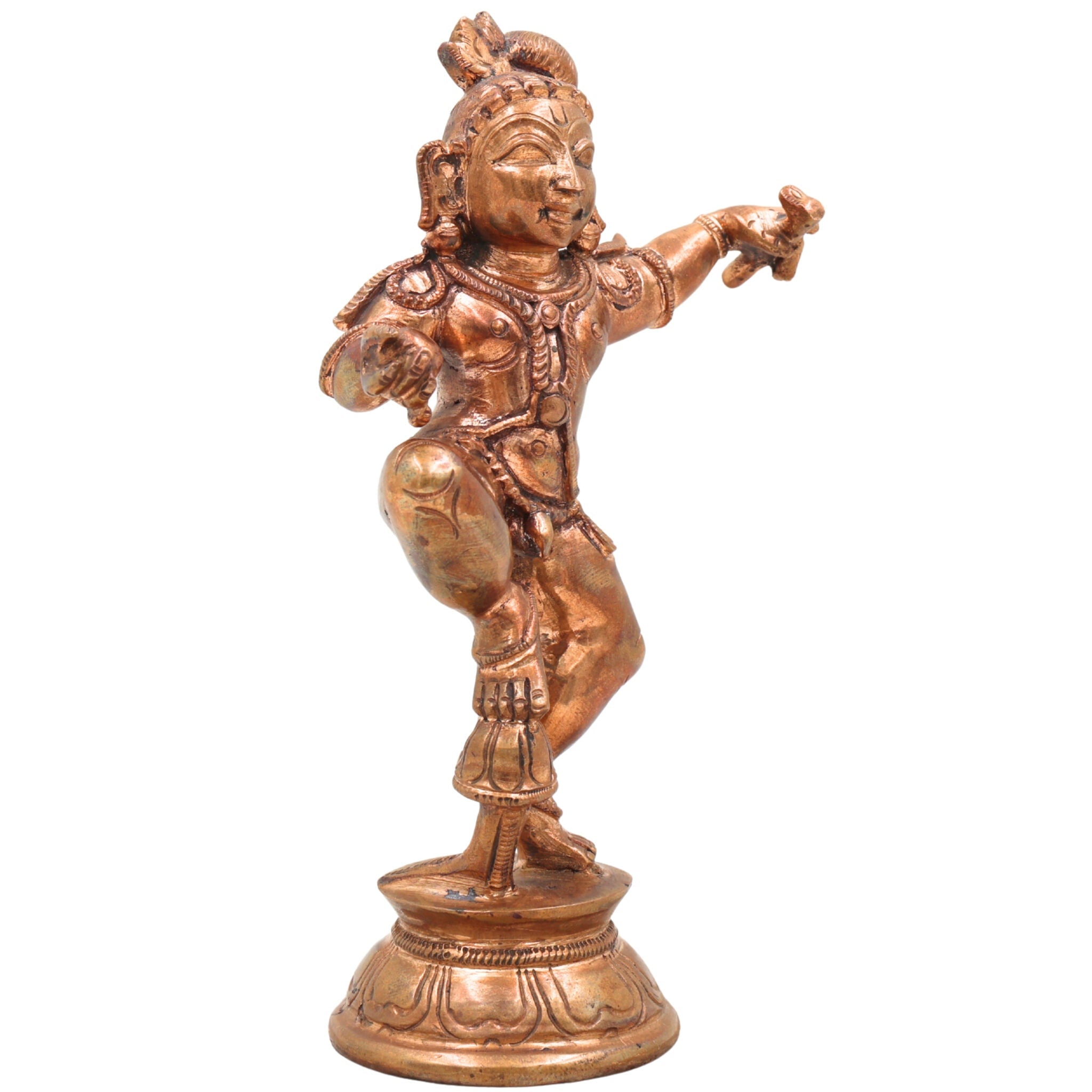 Handcrafted Bronze Bal Gopal Idol – Panchaloha Laddu Gopal, Natkhat Krishna, Makhan Chor, Nand Kishore, Banke Bihari, Chola Art South Indian Temple Statue, Brown, 7 Inch, 1 Piece