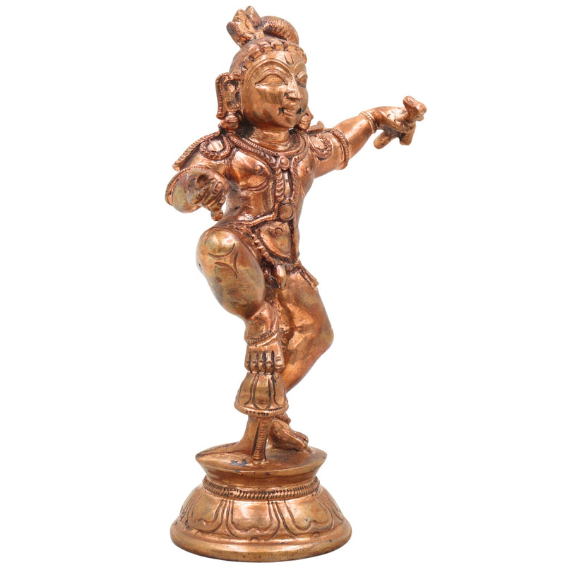 Handcrafted Bronze Bal Gopal Idol – Panchaloha Laddu Gopal, Natkhat Krishna, Makhan Chor, Nand Kishore, Banke Bihari, Chola Art South Indian Temple Statue, Brown, 7 Inch, 1 Piece