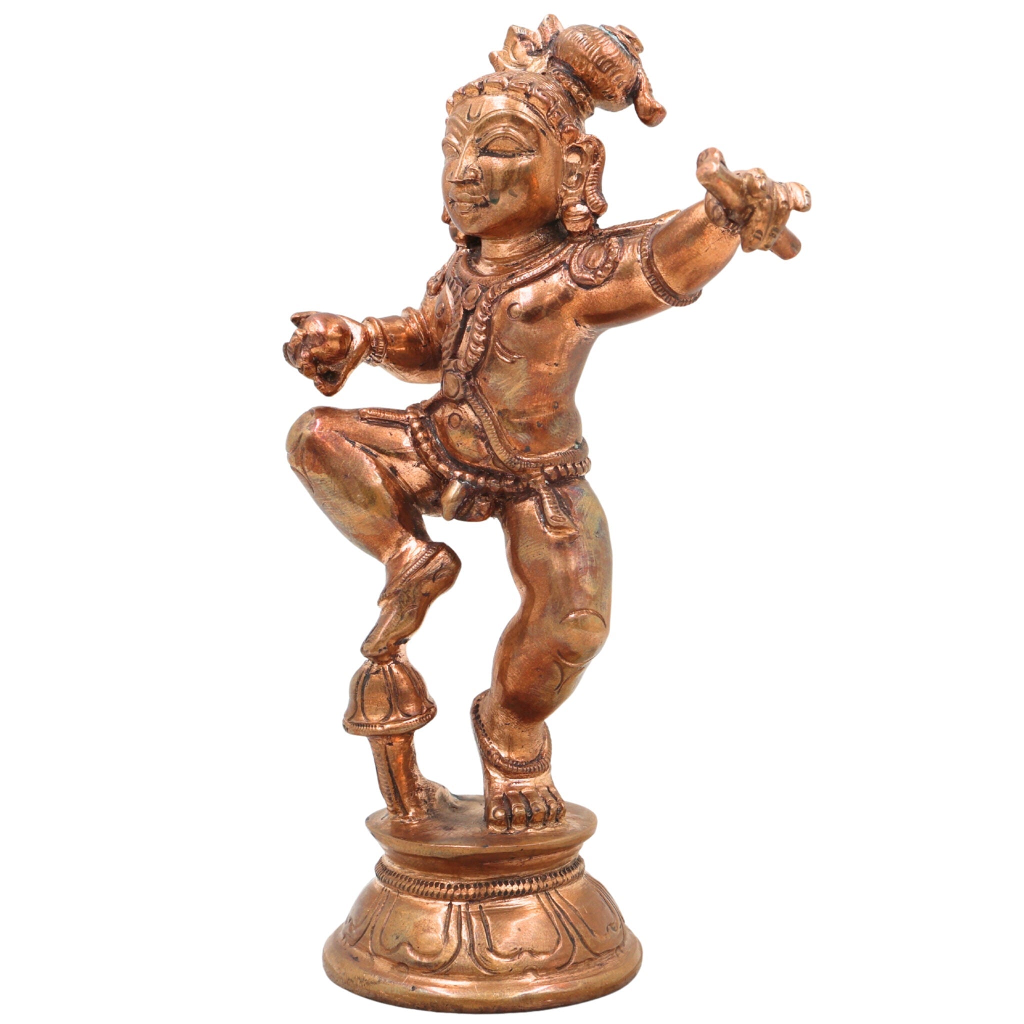 Handcrafted Bronze Bal Gopal Idol – Panchaloha Laddu Gopal, Natkhat Krishna, Makhan Chor, Nand Kishore, Banke Bihari, Chola Art South Indian Temple Statue, Brown, 7 Inch, 1 Piece