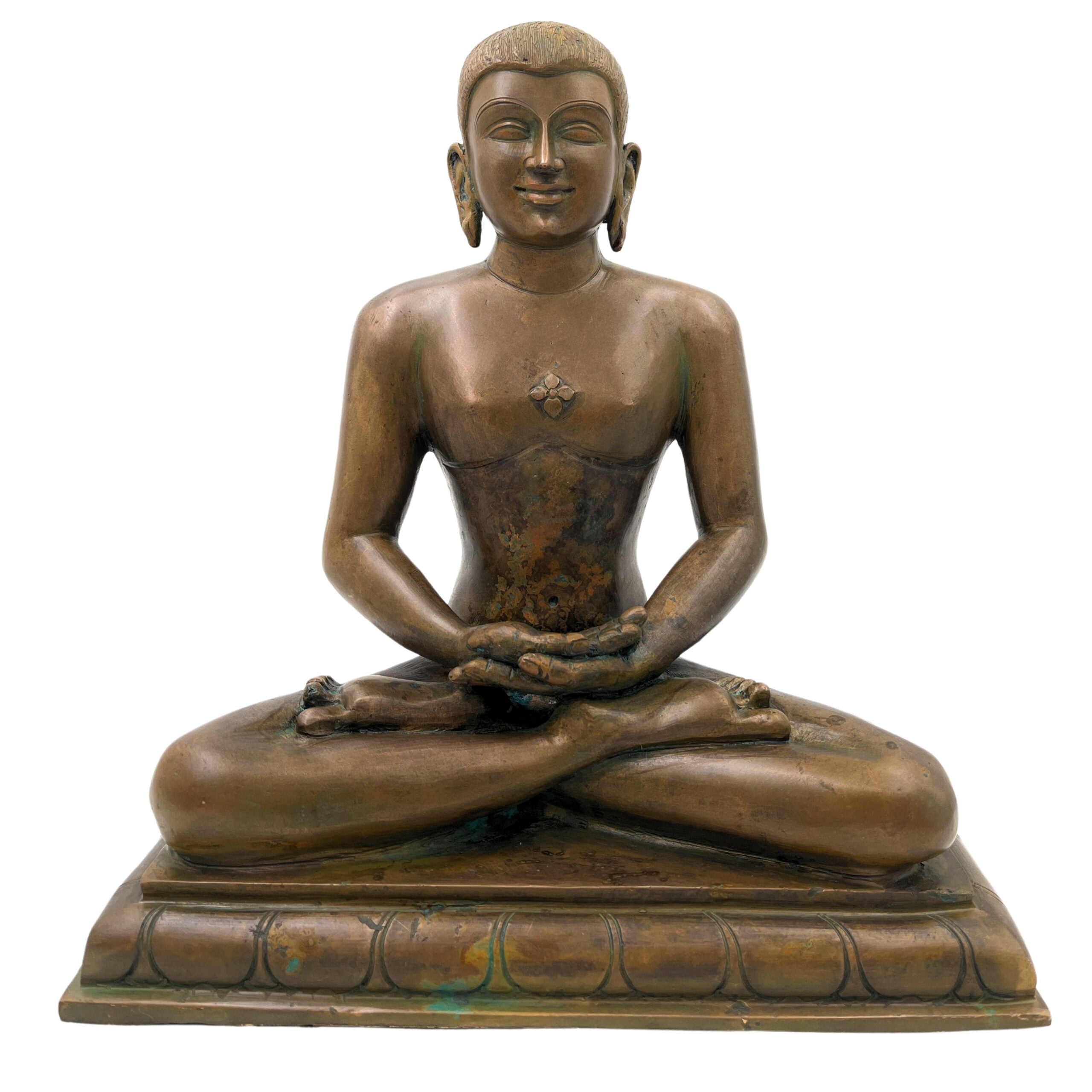Handcrafted Bronze Panchaloha Mahavira Idol – Vardhamana Swami Jain Tirthankara Statue for Temple & Home Decor,Brown, 12 Inch, 1 Piece