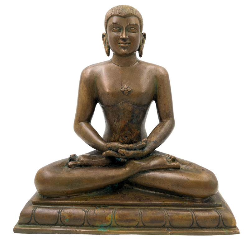 Handcrafted Bronze Panchaloha Mahavira Idol – Vardhamana Swami Jain Tirthankara Statue for Temple & Home Decor,Brown, 12 Inch, 1 Piece