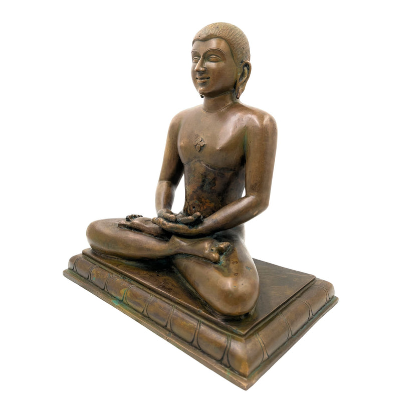 Handcrafted Bronze Panchaloha Mahavira Idol – Vardhamana Swami Jain Tirthankara Statue for Temple & Home Decor,Brown, 12 Inch, 1 Piece