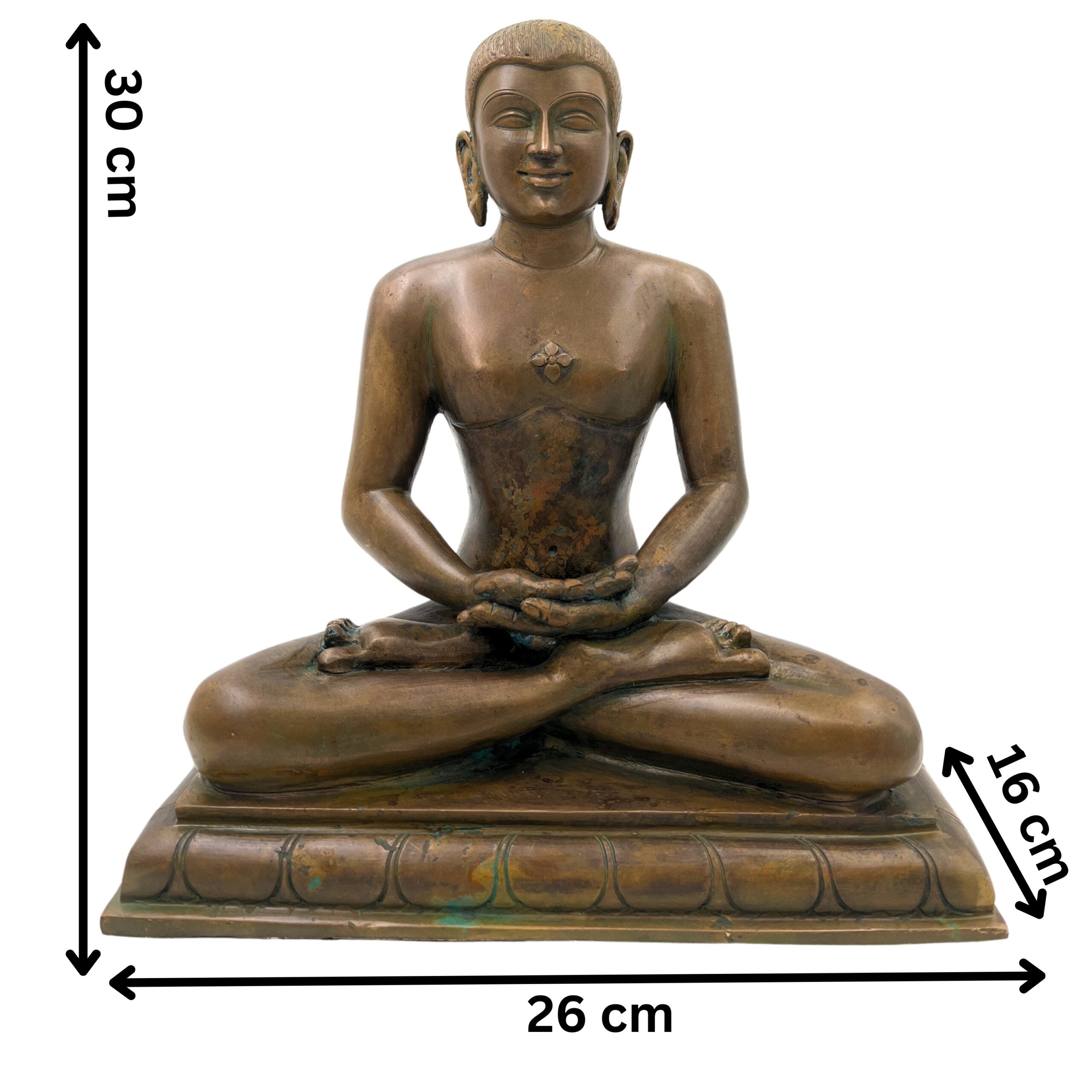 Handcrafted Bronze Panchaloha Mahavira Idol – Vardhamana Swami Jain Tirthankara Statue for Temple & Home Decor,Brown, 12 Inch, 1 Piece