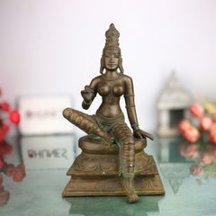 Handcrafted Bronze Parvati Idol | Panchaloha Gauri Uma Durga Mahadevi Statue | South Indian Chola Art Devi Murti for Puja & Décor,Brown, 9.5 Inch, 1 Piece