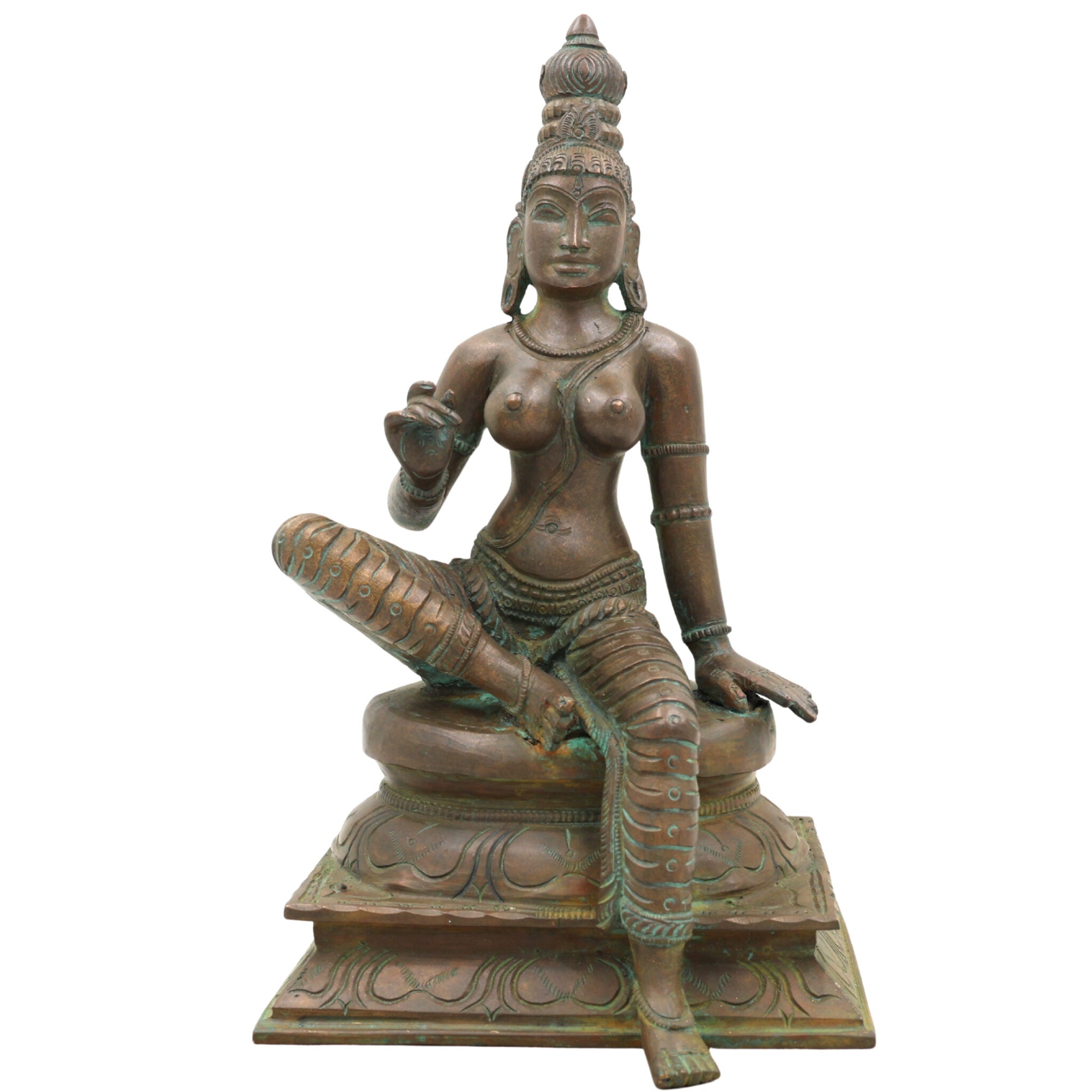 Handcrafted Bronze Parvati Idol | Panchaloha Gauri Uma Durga Mahadevi Statue | South Indian Chola Art Devi Murti for Puja & Décor,Brown, 9.5 Inch, 1 Piece