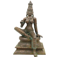Handcrafted Bronze Parvati Idol | Panchaloha Gauri Uma Durga Mahadevi Statue | South Indian Chola Art Devi Murti for Puja & Décor,Brown, 9.5 Inch, 1 Piece
