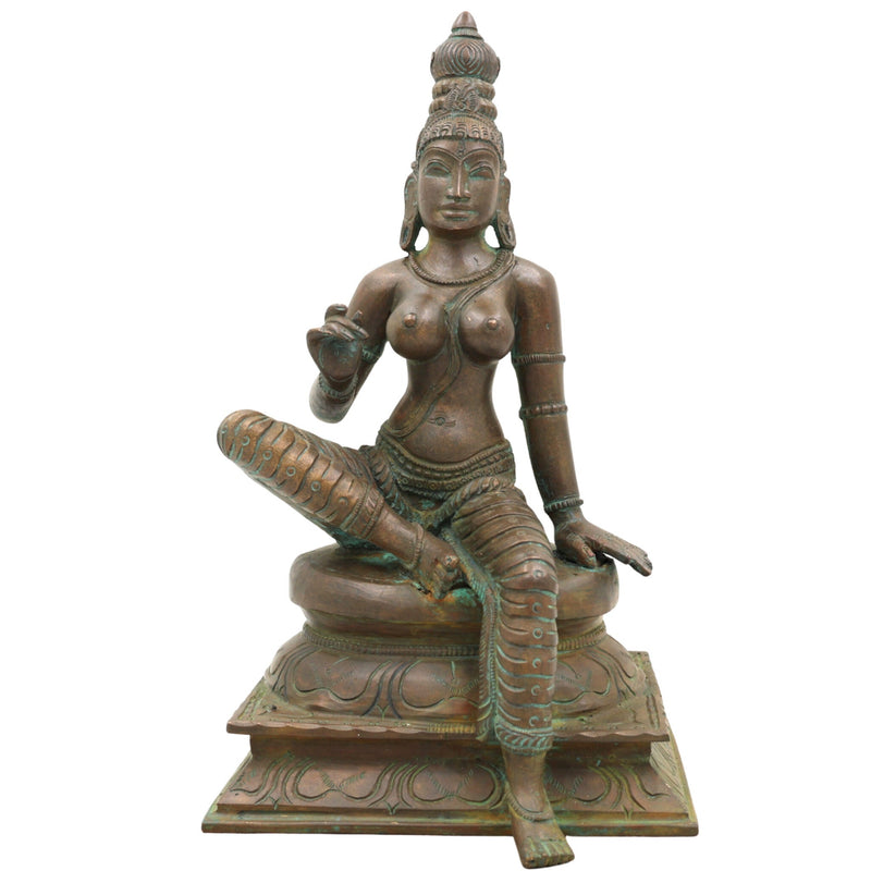 Handcrafted Bronze Parvati Idol | Panchaloha Gauri Uma Durga Mahadevi Statue | South Indian Chola Art Devi Murti for Puja & Décor,Brown, 9.5 Inch, 1 Piece