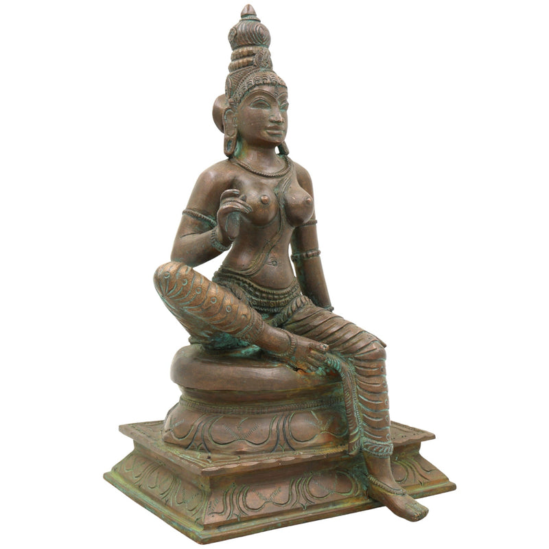 Handcrafted Bronze Parvati Idol | Panchaloha Gauri Uma Durga Mahadevi Statue | South Indian Chola Art Devi Murti for Puja & Décor,Brown, 9.5 Inch, 1 Piece