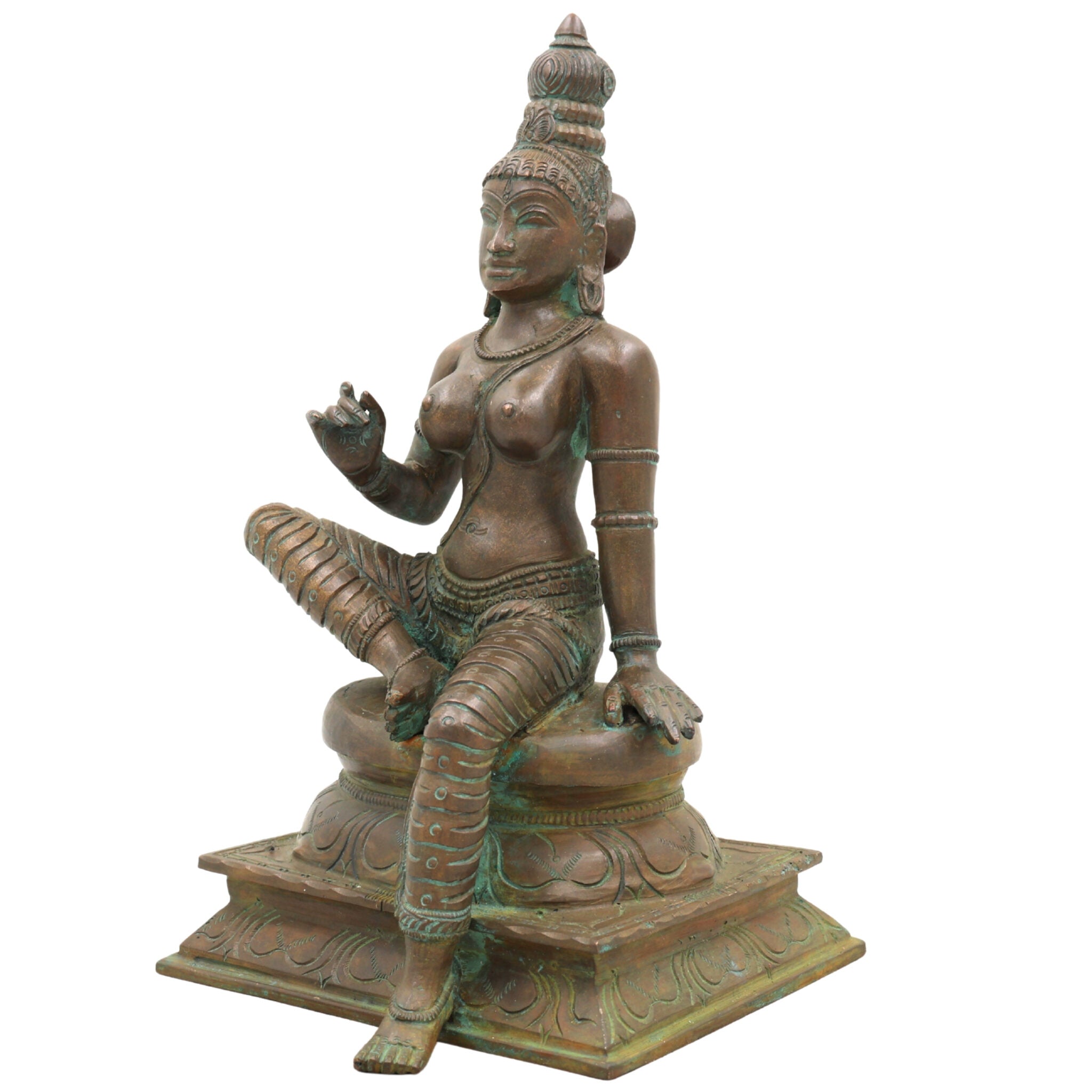 Handcrafted Bronze Parvati Idol | Panchaloha Gauri Uma Durga Mahadevi Statue | South Indian Chola Art Devi Murti for Puja & Décor,Brown, 9.5 Inch, 1 Piece