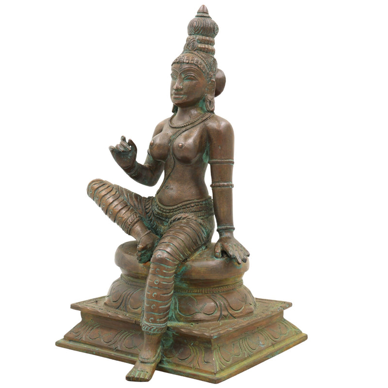 Handcrafted Bronze Parvati Idol | Panchaloha Gauri Uma Durga Mahadevi Statue | South Indian Chola Art Devi Murti for Puja & Décor,Brown, 9.5 Inch, 1 Piece