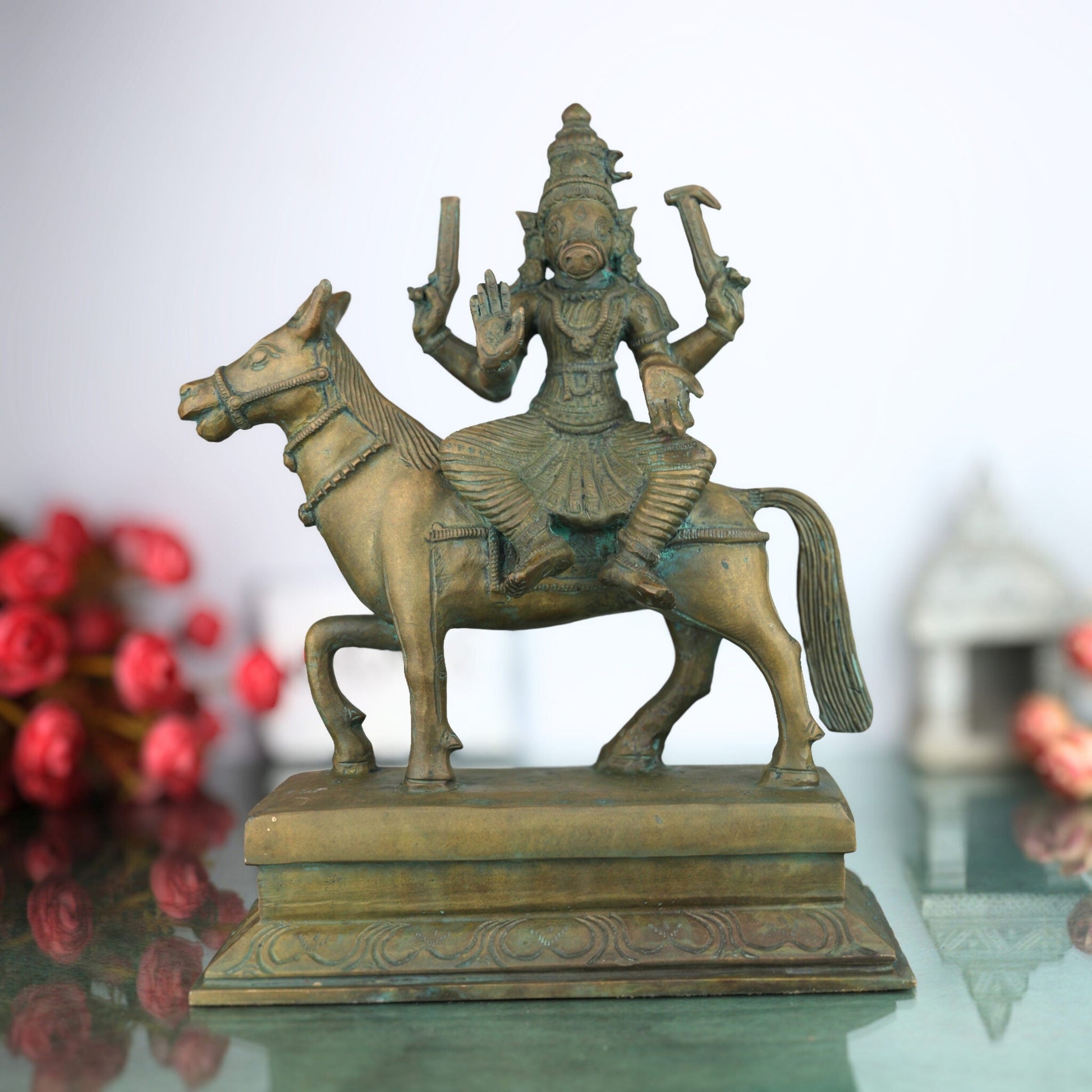 Handcrafted Bronze Varahi Amman Idol in Panchaloha – Chola Style Goddess Varahi | Dandini | Barahi | Shakti Devi Sculpture for Temple & Pooja (33cm),Brown, 13 Inch, 1 Piece