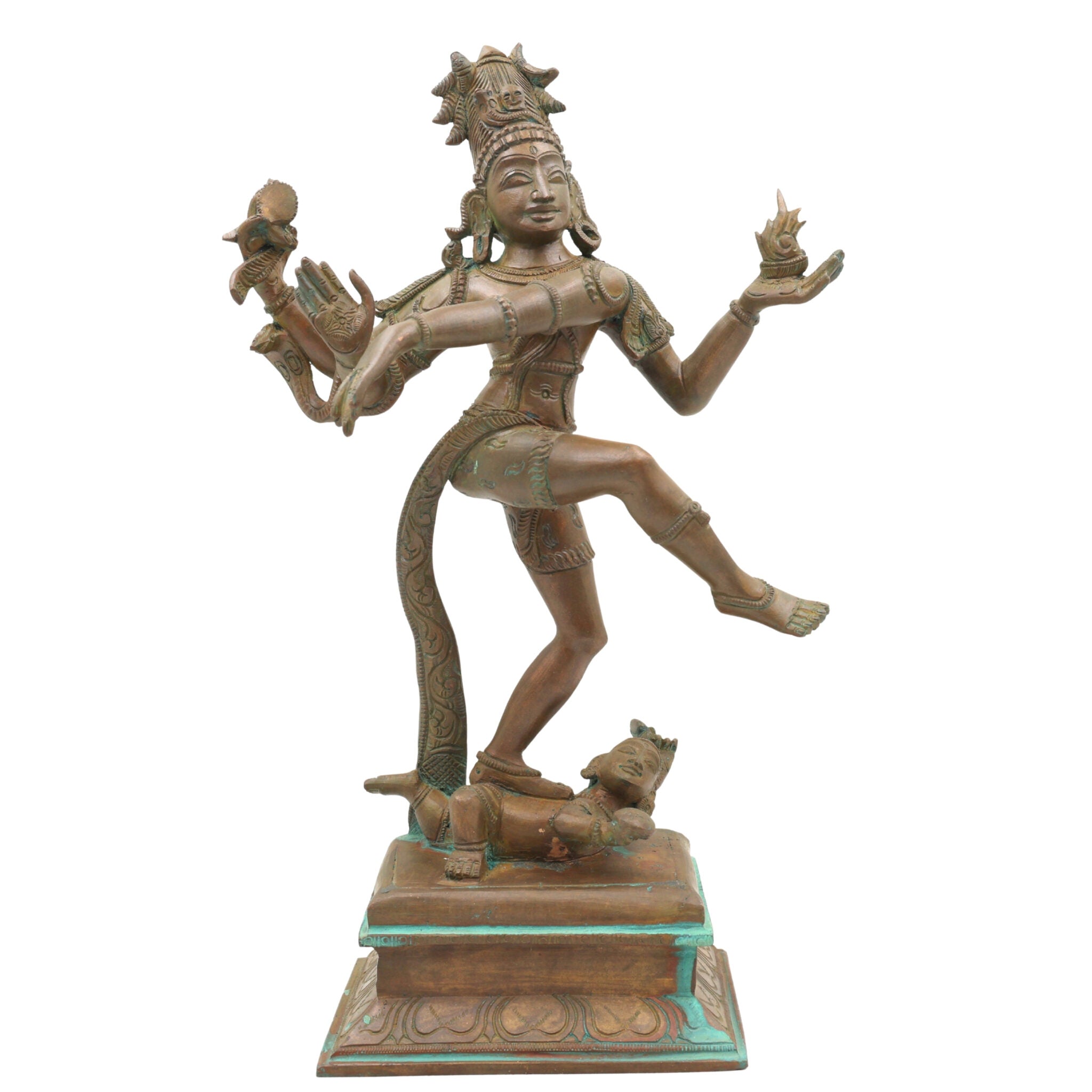 Handcrafted Bronze Dancing Nataraja Idol, Hindu God Shiva Statue, Natraj Murti, Panchaloha Nataraja Vigraha, Chola Art Natraja Silai, Brown, 13.5 Inch, 1 Piece