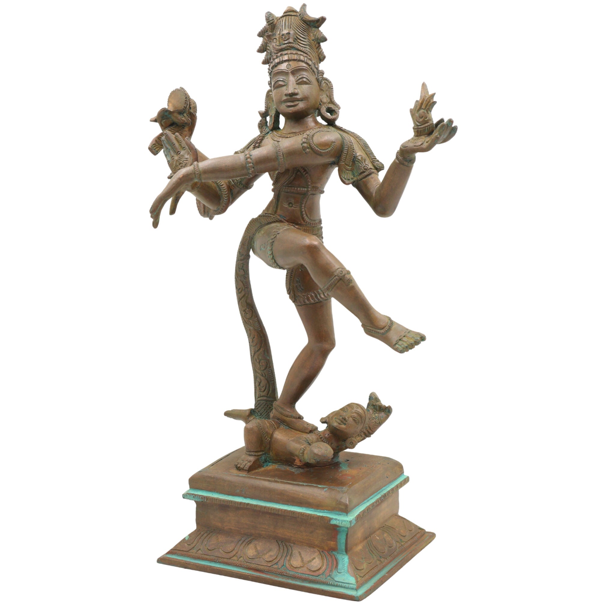 Handcrafted Bronze Dancing Nataraja Idol, Hindu God Shiva Statue, Natraj Murti, Panchaloha Nataraja Vigraha, Chola Art Natraja Silai, Brown, 13.5 Inch, 1 Piece