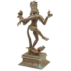 Handcrafted Bronze Dancing Nataraja Idol, Hindu God Shiva Statue, Natraj Murti, Panchaloha Nataraja Vigraha, Chola Art Natraja Silai, Brown, 13.5 Inch, 1 Piece