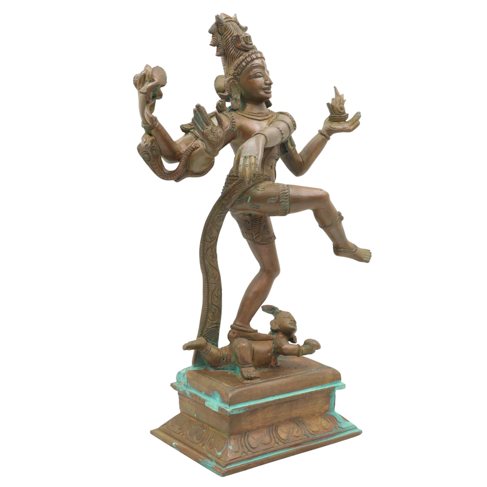 Handcrafted Bronze Dancing Nataraja Idol, Hindu God Shiva Statue, Natraj Murti, Panchaloha Nataraja Vigraha, Chola Art Natraja Silai, Brown, 13.5 Inch, 1 Piece