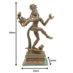 Handcrafted Bronze Dancing Nataraja Idol, Hindu God Shiva Statue, Natraj Murti, Panchaloha Nataraja Vigraha, Chola Art Natraja Silai, Brown, 13.5 Inch, 1 Piece