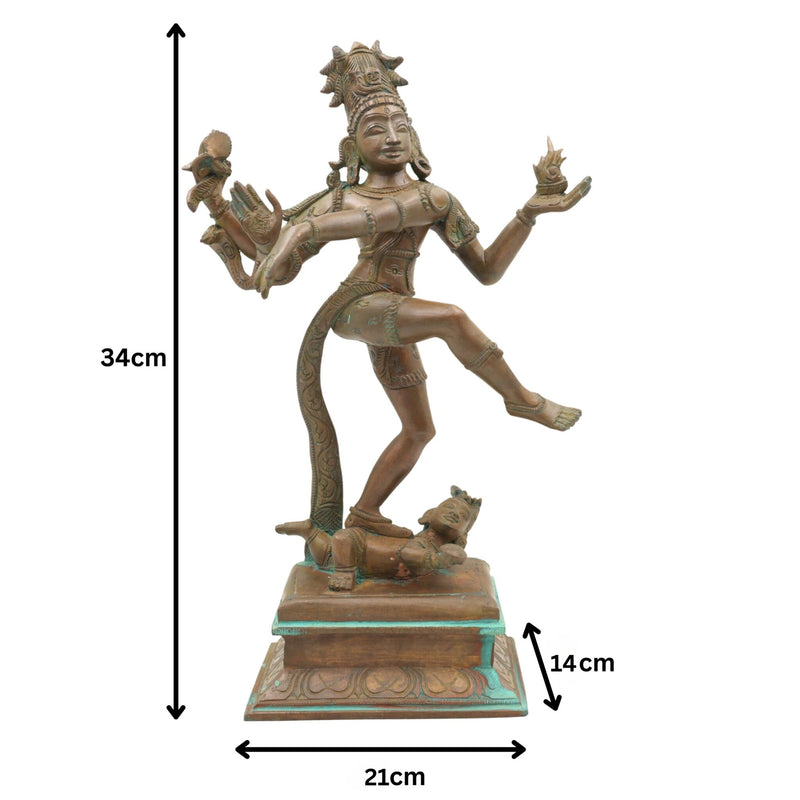 Handcrafted Bronze Dancing Nataraja Idol, Hindu God Shiva Statue, Natraj Murti, Panchaloha Nataraja Vigraha, Chola Art Natraja Silai, Brown, 13.5 Inch, 1 Piece