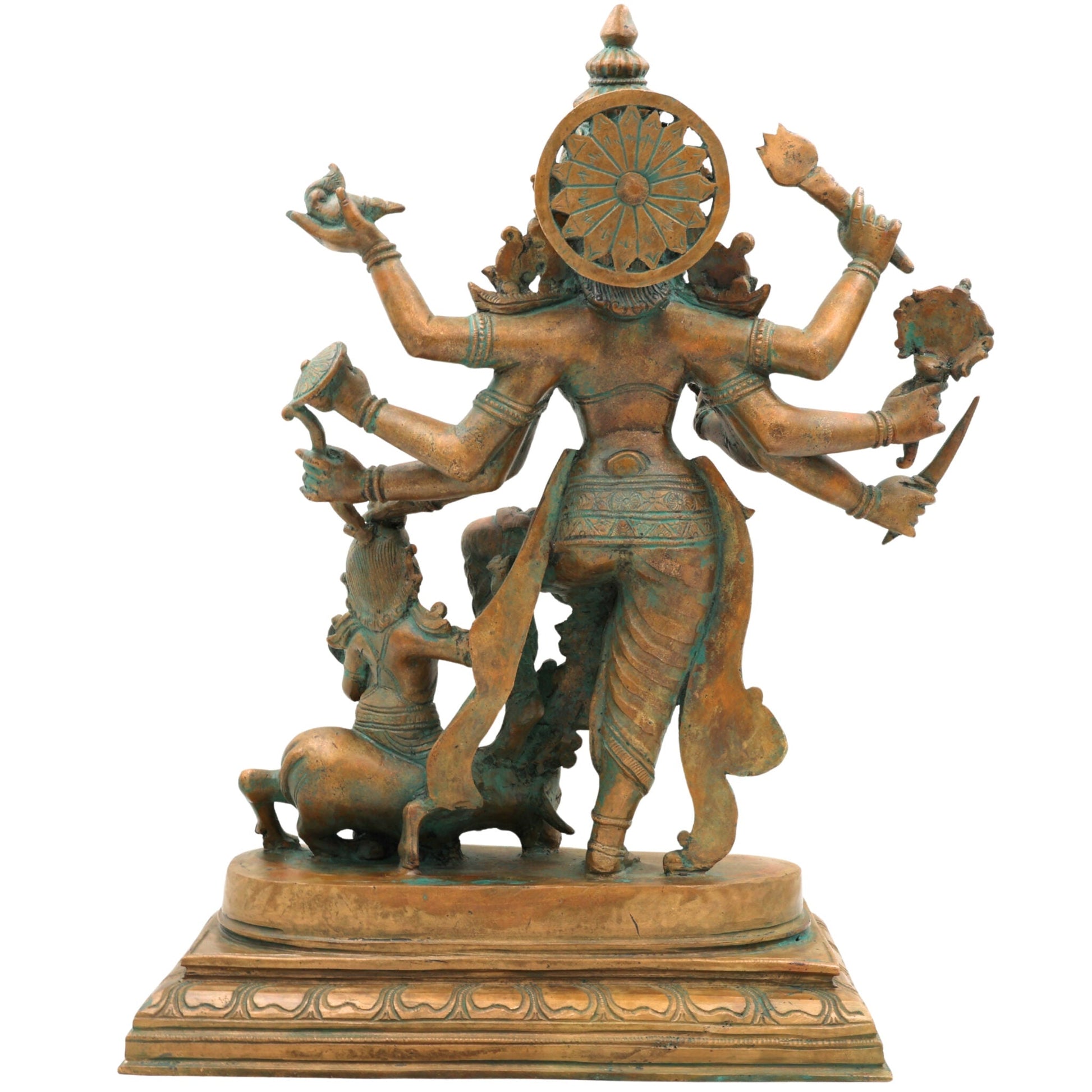 Handcrafted Bronze Durga Devi Idol | Mahishasura Mardini Simhavahini Shakti Murti in Panchaloha for Temple & Home,Brown, 16 Inch, 1 Piece
