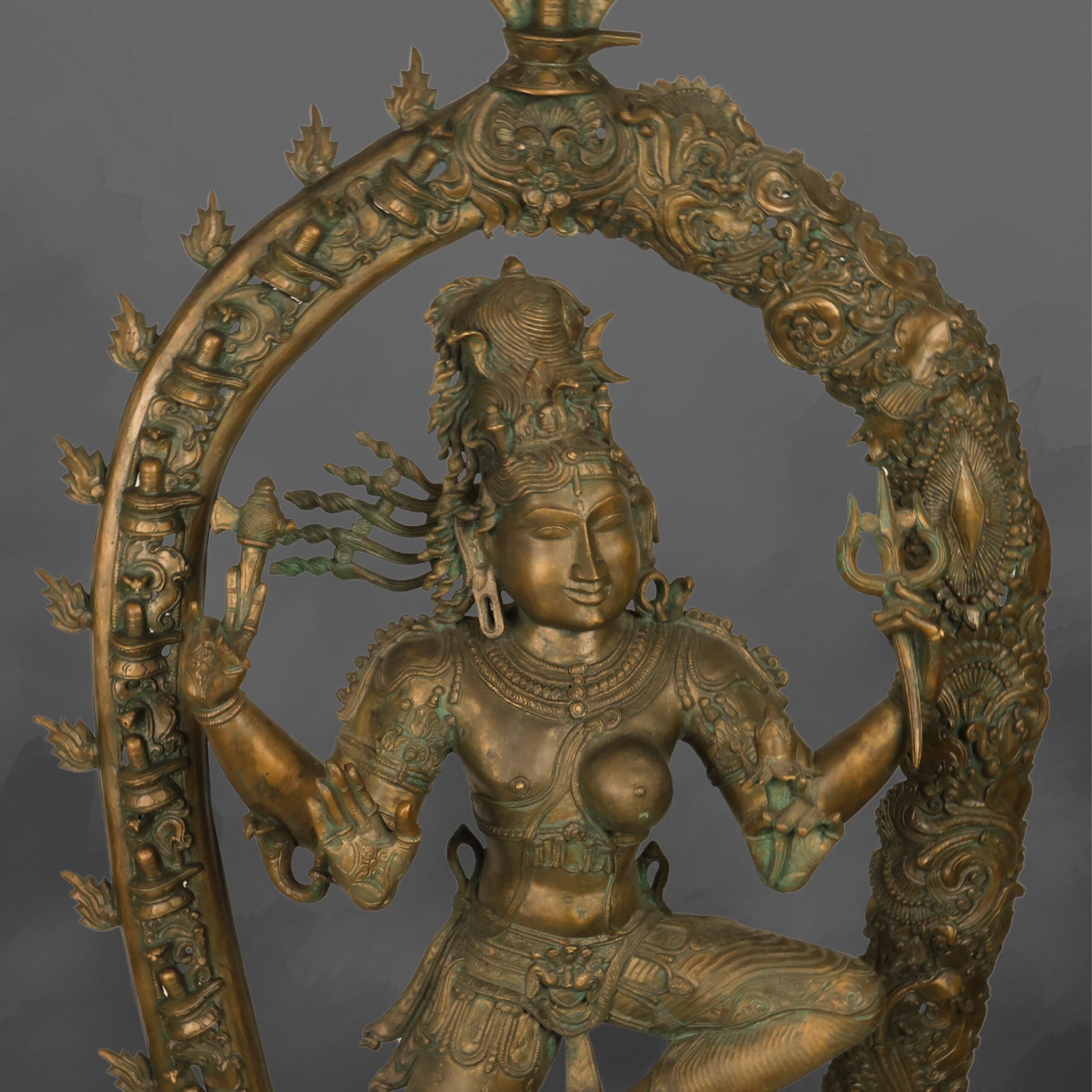 Bronze Big Ardhanarishvara Idol – Panchaloha Ardhanari Statue, Spiritual Shiva-Parvati Murti, 43 Inch, Brown, 1 Piece