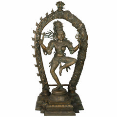 Bronze Big Ardhanarishvara Idol – Panchaloha Ardhanari Statue, Spiritual Shiva-Parvati Murti, 43 Inch, Brown, 1 Piece