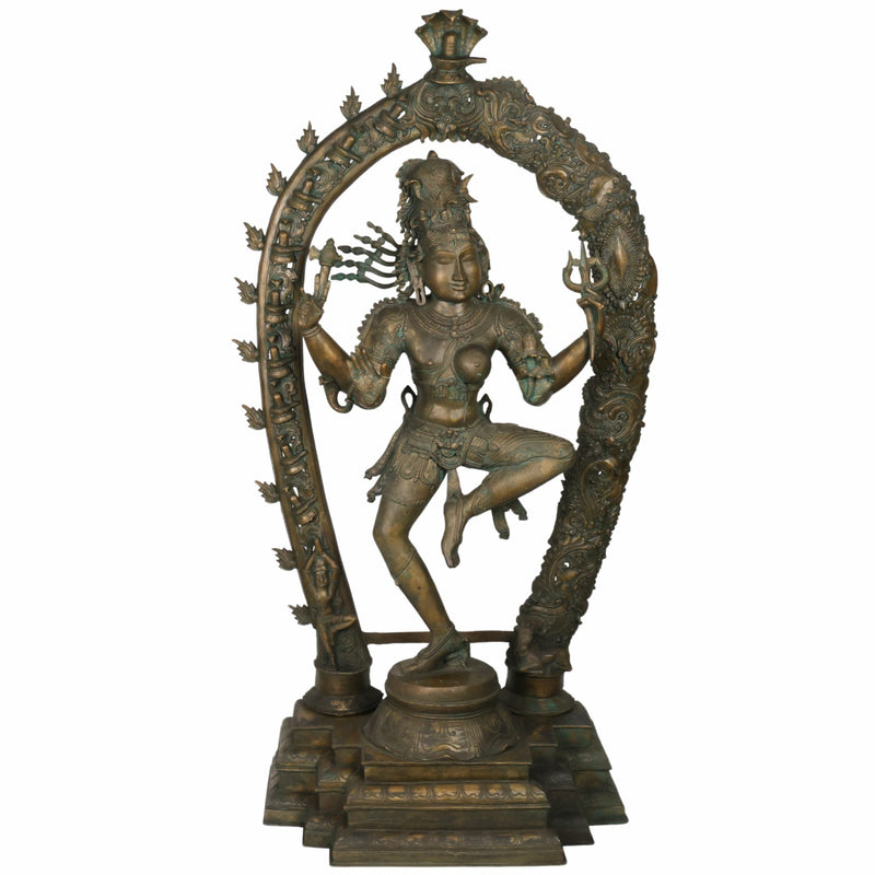 Bronze Big Ardhanarishvara Idol – Panchaloha Ardhanari Statue, Spiritual Shiva-Parvati Murti, 43 Inch, Brown, 1 Piece