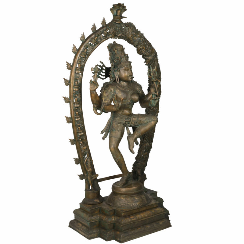 Bronze Big Ardhanarishvara Idol – Panchaloha Ardhanari Statue, Spiritual Shiva-Parvati Murti, 43 Inch, Brown, 1 Piece
