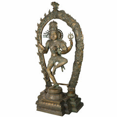 Bronze Big Ardhanarishvara Idol – Panchaloha Ardhanari Statue, Spiritual Shiva-Parvati Murti, 43 Inch, Brown, 1 Piece