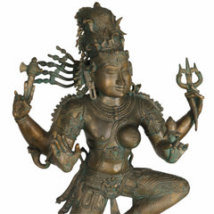 Bronze Big Ardhanarishvara Idol – Panchaloha Ardhanari Statue, Spiritual Shiva-Parvati Murti, 43 Inch, Brown, 1 Piece
