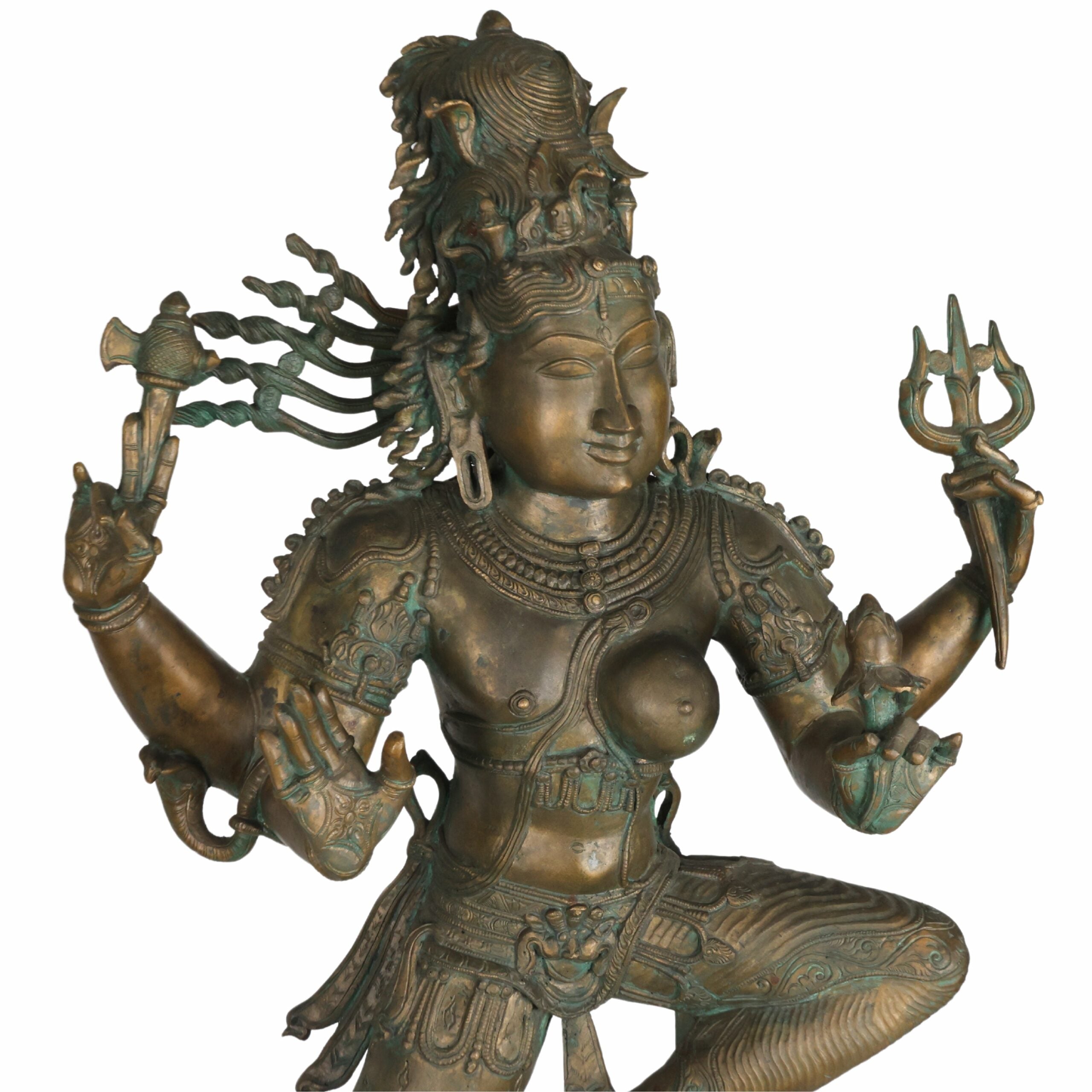Bronze Big Ardhanarishvara Idol – Panchaloha Ardhanari Statue, Spiritual Shiva-Parvati Murti, 43 Inch, Brown, 1 Piece