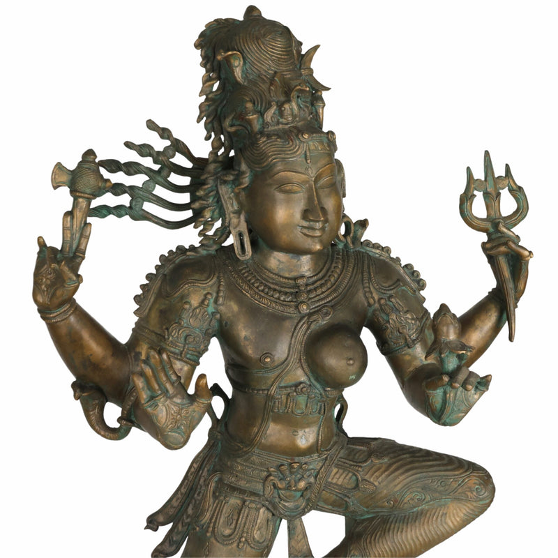 Bronze Big Ardhanarishvara Idol – Panchaloha Ardhanari Statue, Spiritual Shiva-Parvati Murti, 43 Inch, Brown, 1 Piece