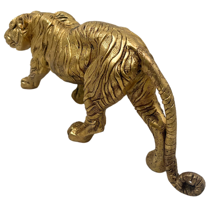 Brass Tiger Idol Shera Vyaghra Baagh Murti | Handcrafted Peetal Pittal Sculpture | Indian Tiger Figurine for Home Decor & Temple