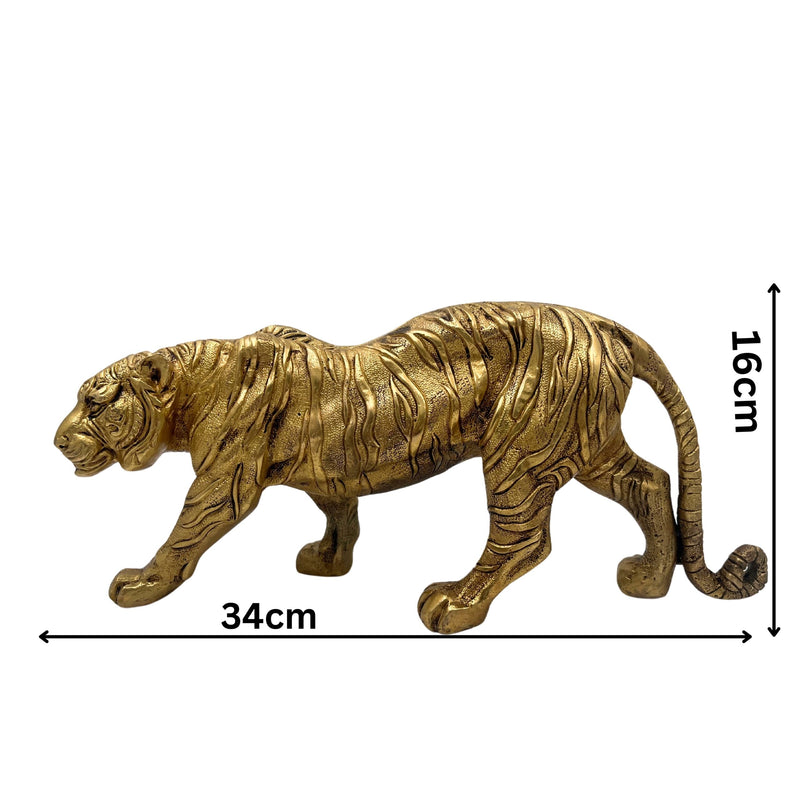 Brass Tiger Idol Shera Vyaghra Baagh Murti | Handcrafted Peetal Pittal Sculpture | Indian Tiger Figurine for Home Decor & Temple