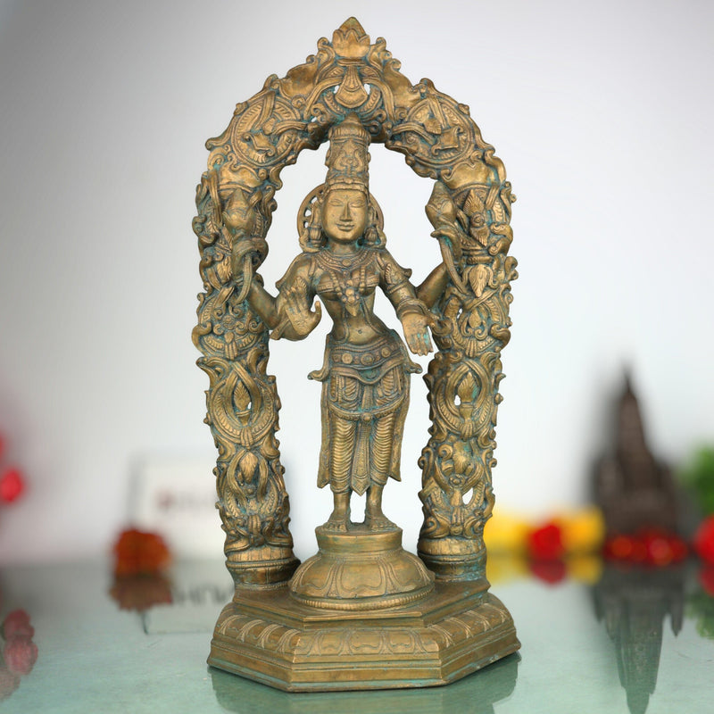 Handcrafted Bronze Mahalakshmi Idol with Prabhavali | Panchaloha Sri Lakshmi Devi | Goddess Laxmi ji for Pooja & Decor