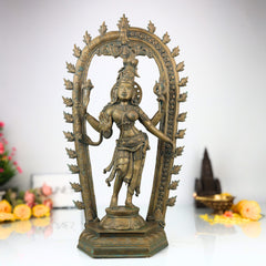 Bronze Ardhanarishvara Vigraha – Panchaloha Ardhanari Idol, Ardha Nariswara Silai, Shiva Parvati Murti Statue, Brown, 19 Inch, 1 Piece