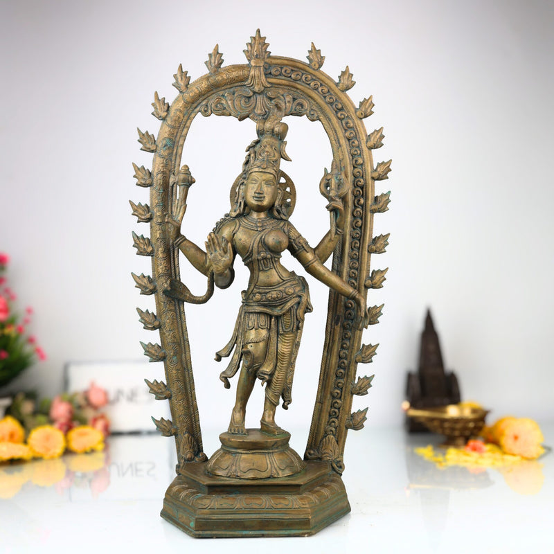 Bronze Ardhanarishvara Vigraha – Panchaloha Ardhanari Idol, Ardha Nariswara Silai, Shiva Parvati Murti Statue, Brown, 19 Inch, 1 Piece