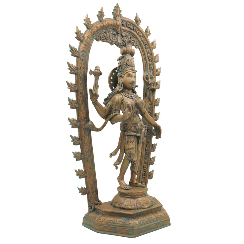 Bronze Ardhanarishvara Vigraha – Panchaloha Ardhanari Idol, Ardha Nariswara Silai, Shiva Parvati Murti Statue, Brown, 19 Inch, 1 Piece