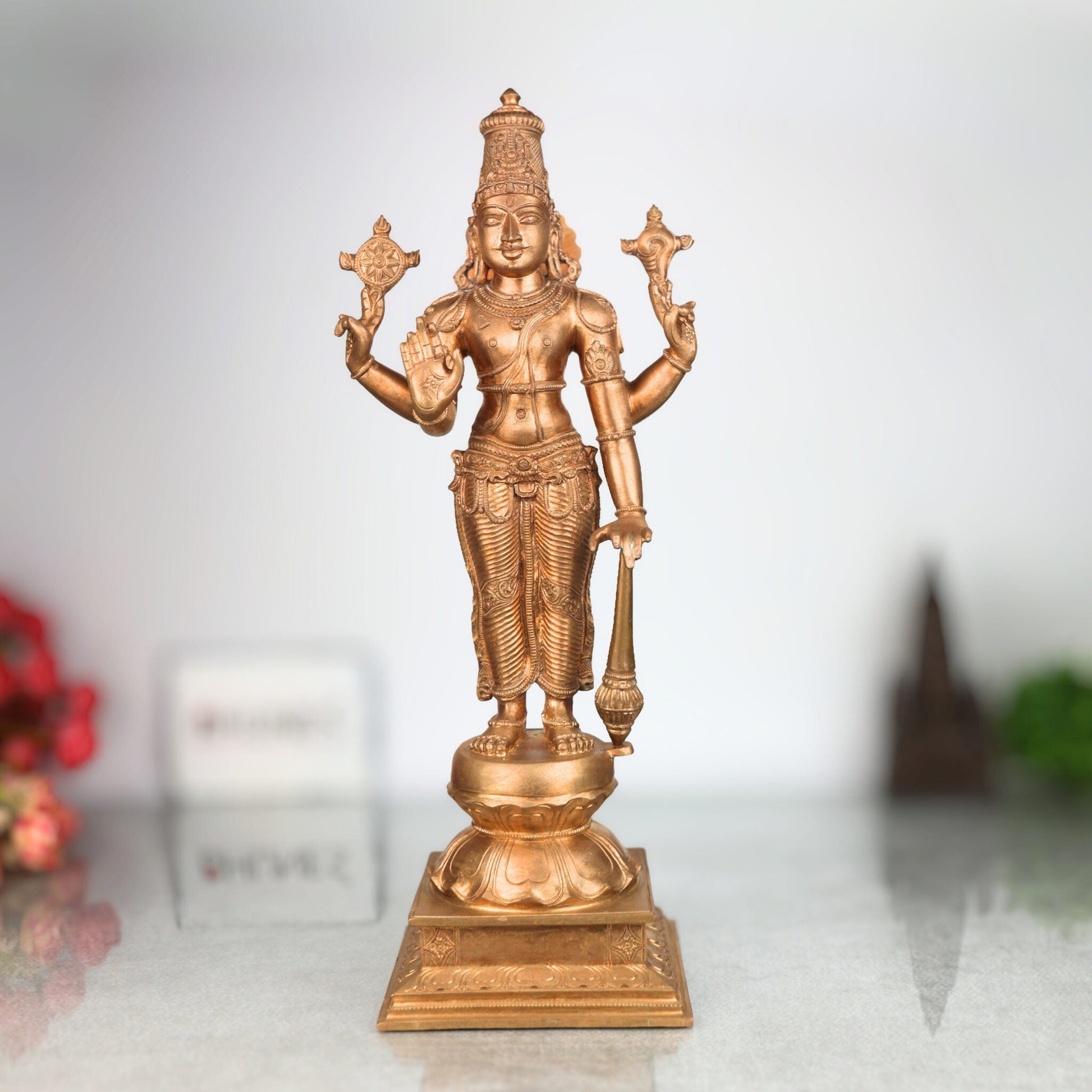 Handcrafted Bronze Panchaloha Vishnu Idol | Narayana, Govinda, Venkateswara, Padmanabha Murti for Temple & Home Decor,Brown,18Inch,1pice